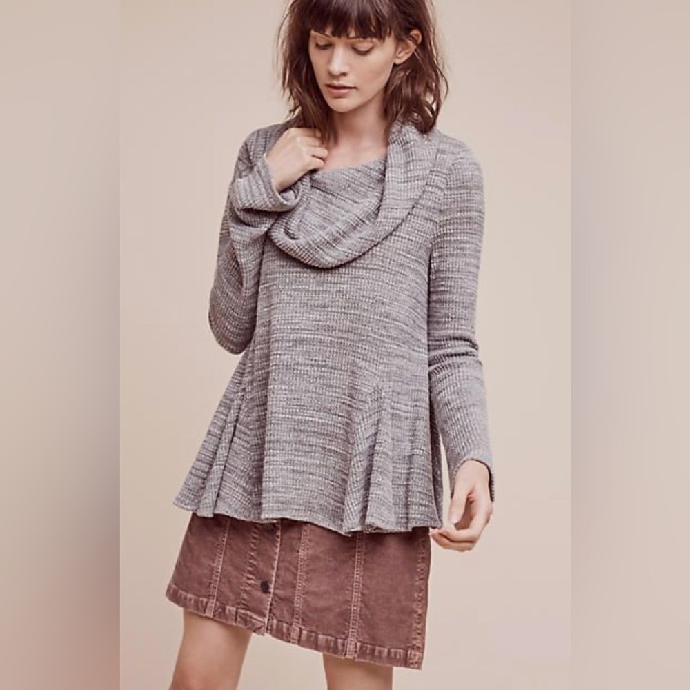 ANTHROPOLOGIE Postmark Maurisa Cowl Neck Gray Peplum Knit Sweater Size XS